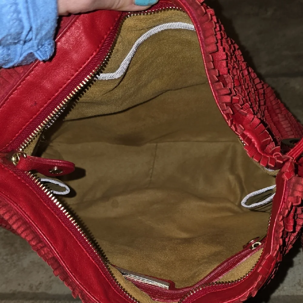 Jimmy Choo Red Hobo Bag With Python Snake Skin Handel With COA